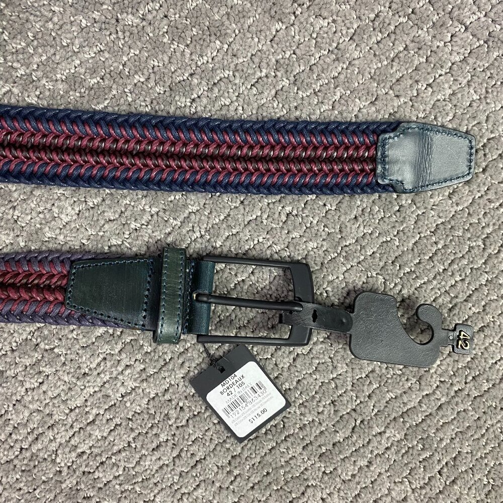 Bugatchi Belt Men's 42 Bordeaux Red Braided Leather Blend Belt MD104